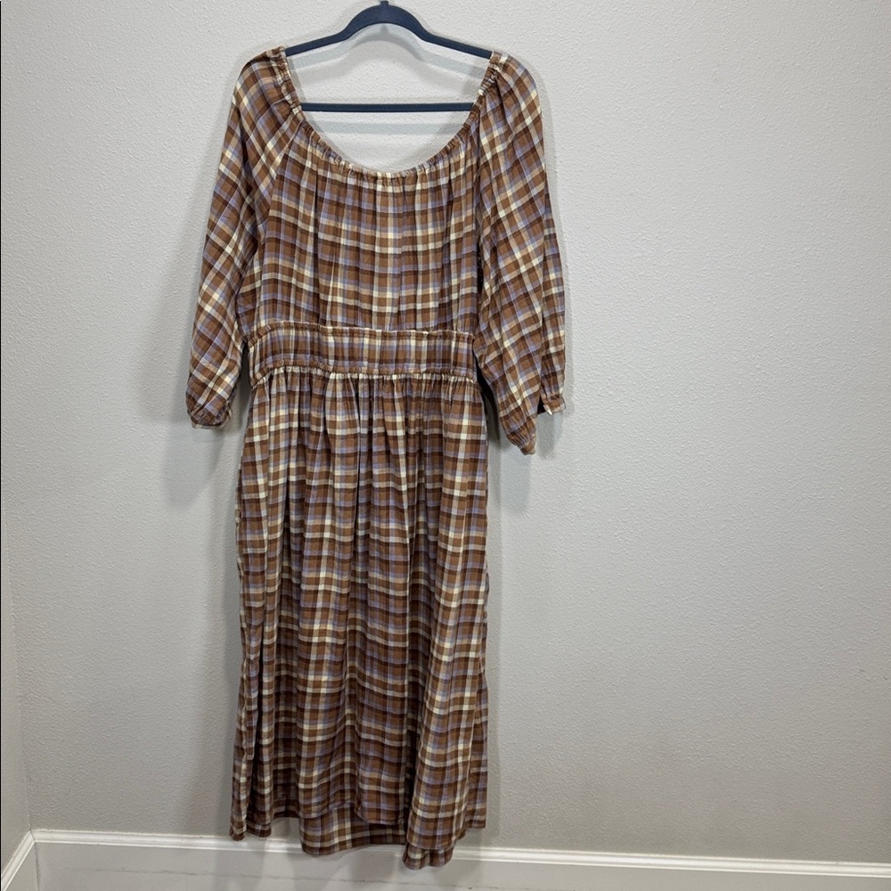 Madewell Gauze Sophia Midi Dress with 3/4‎ Sleeves flannel plaid nh280 - Picture 8 of 15